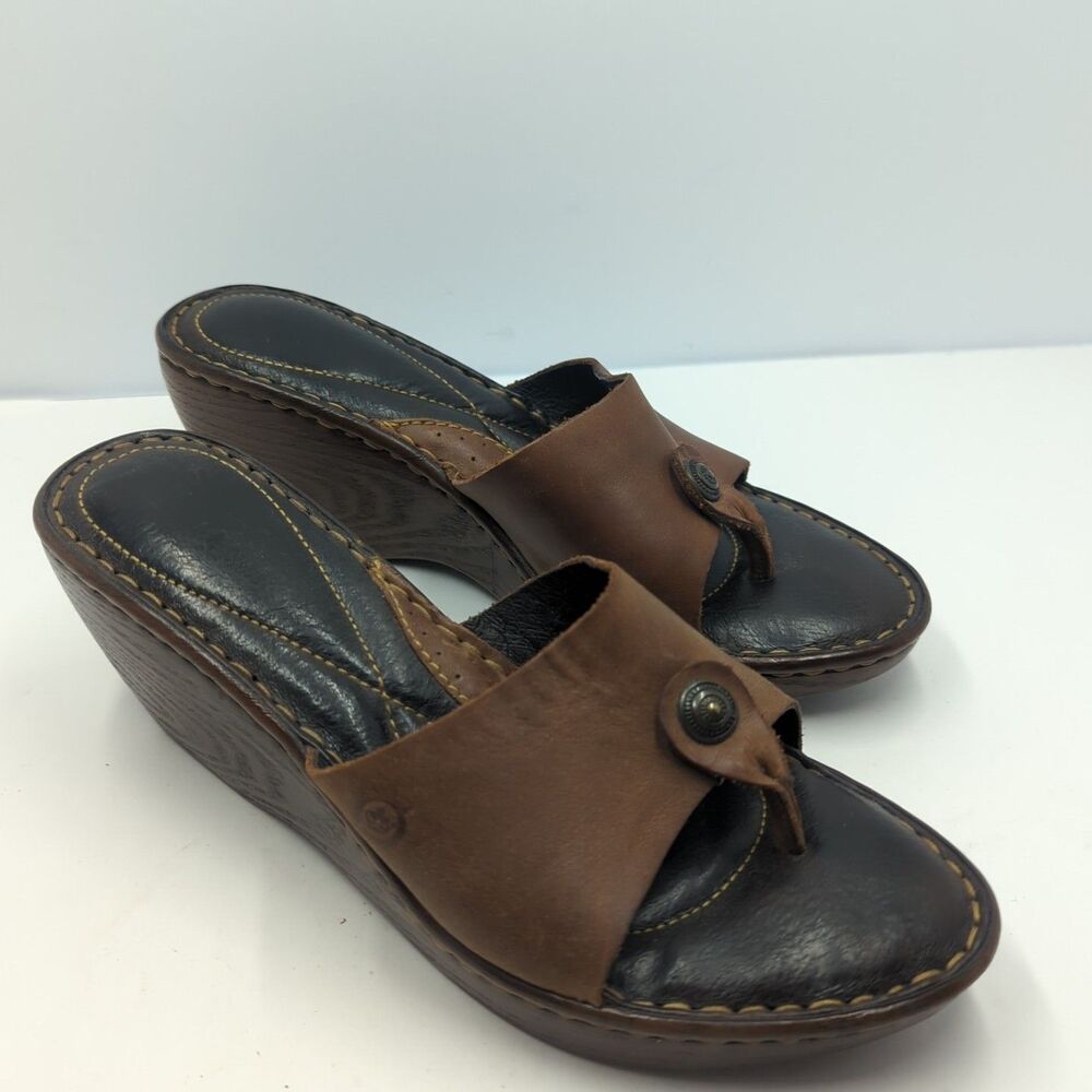 Born Women's Brown Leather Wedge Thong Sandal Size 9 Boho Comfort - Picture 6 of 13